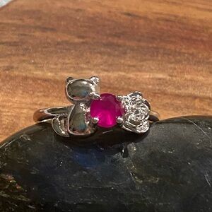 Stainless and Ruby Adjustable Cat Ring